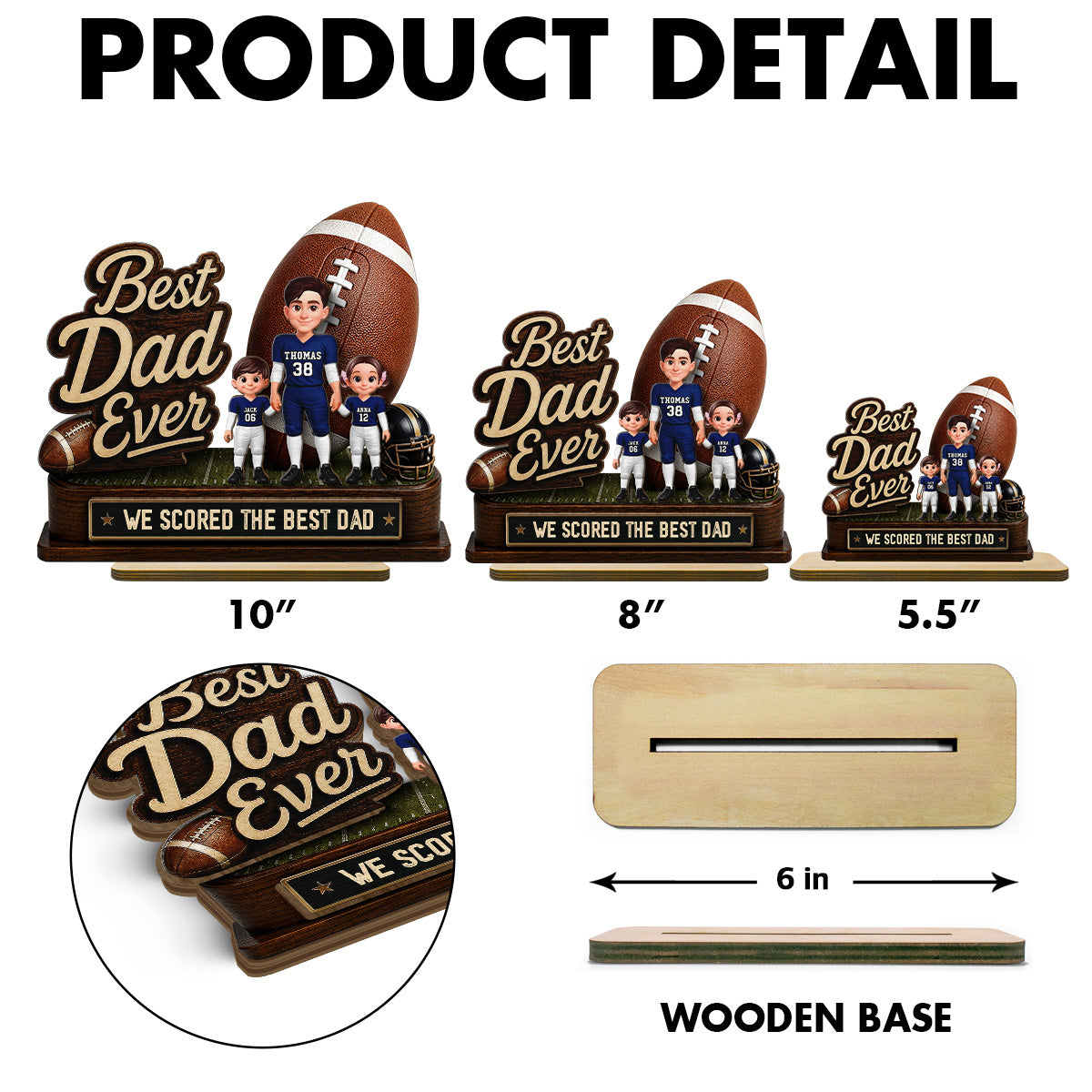 We Scored The Best Dad American Football Dad & Kids - Personalized 2-Layered Wooden Plaque - Father's Day Gift For American Football Dad