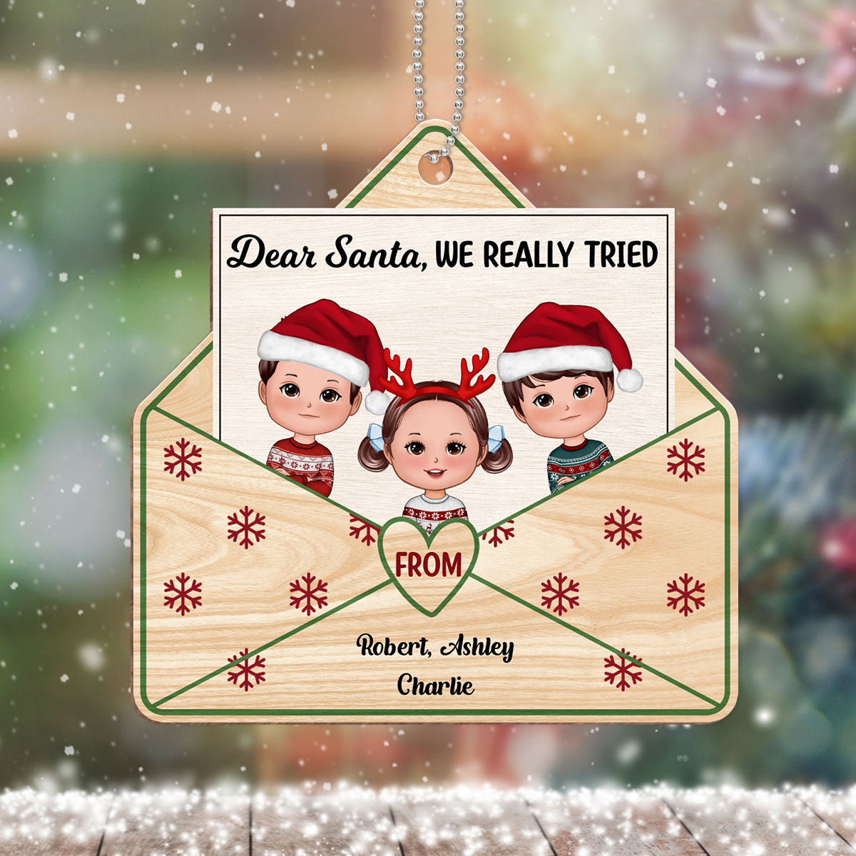 Dear Santa Christmas Kids Envelope Shaped Personalized Wooden Ornament