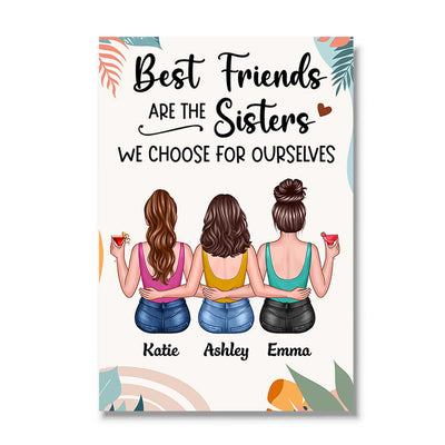 Summer Besties Sisters Back View Personalized Vertical Poster
