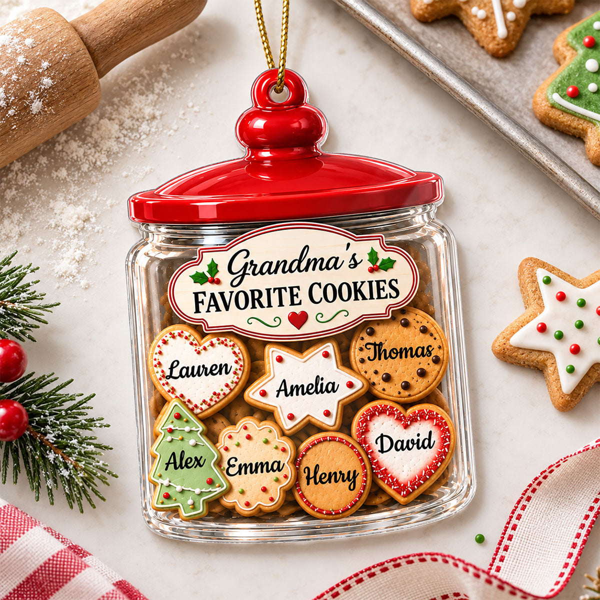 Grandma's Favorite Cookies - Personalized Acrylic Ornament - Christmas Gift Keepsake for Grandma