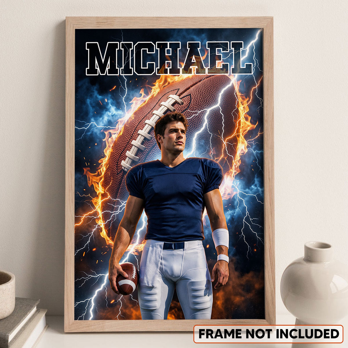 Football On Fire Photo Insert - Personalized Poster - Trending Gift For Boy, Girl