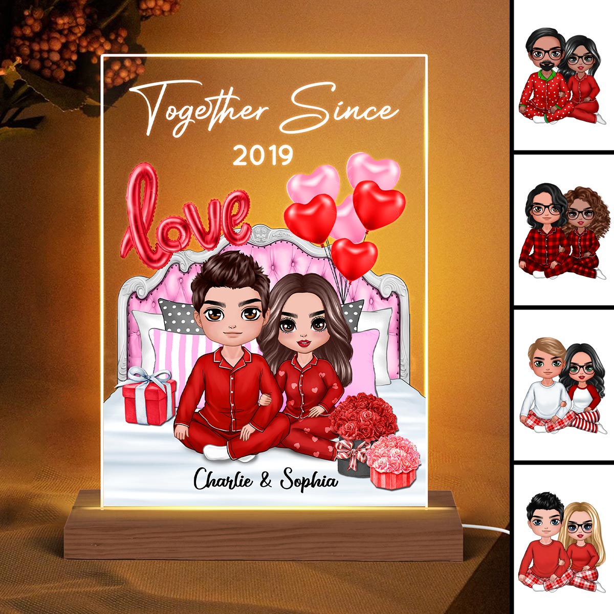 Doll Couple Sitting On Love Bed Personalized Plaque LED Night Light