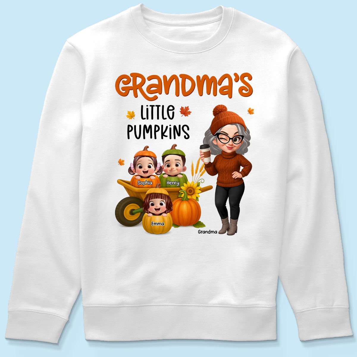 Grandma's Litttle Pumpkins Pretty Grandma And Kids Personalized Shirt, Fall Season gift