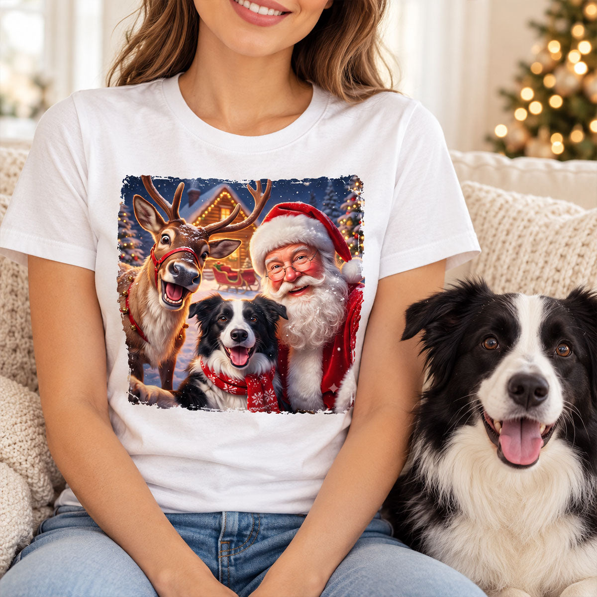 Dog Cat Selfie with Santa - Personalized Shirt - Funny Christmas Gift for Pet Lovers
