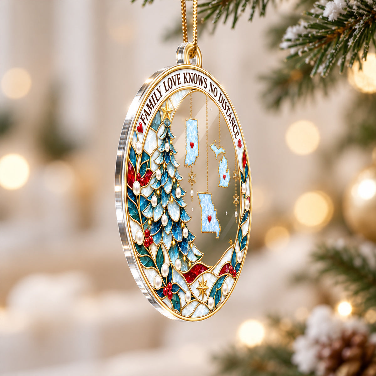 Family Love Knows No Distance - Personalized Acrylic Ornament - Togetherness Christmas Gift for Family, Siblings