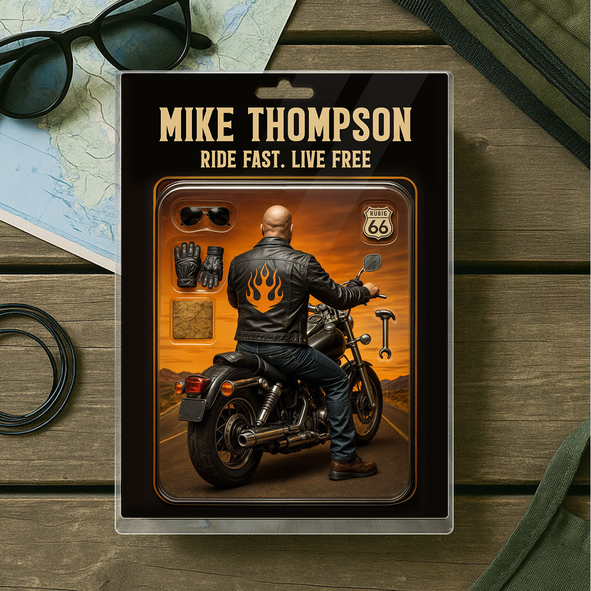 Biker Dad Grandpa Man Figure Style Personalized Acrylic Block Plaque