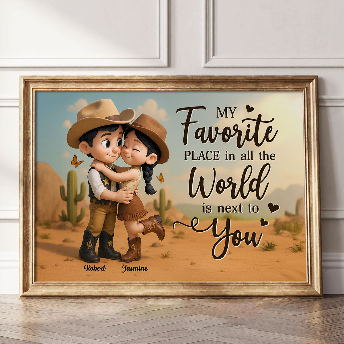 Favorite Place Is Next To You Cartoon Style Countryside Couple Cowboy Cowgirl Home Decor Personalized Poster