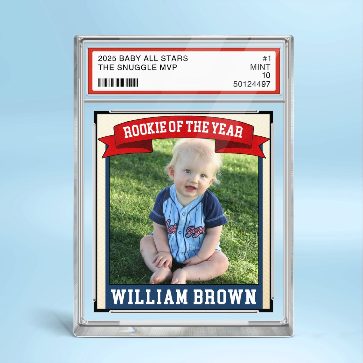 Rookie Baseball Kid All Star, Little Slugger, 1st Birthday Trading Card Style Personalized Acrylic Block Plaque