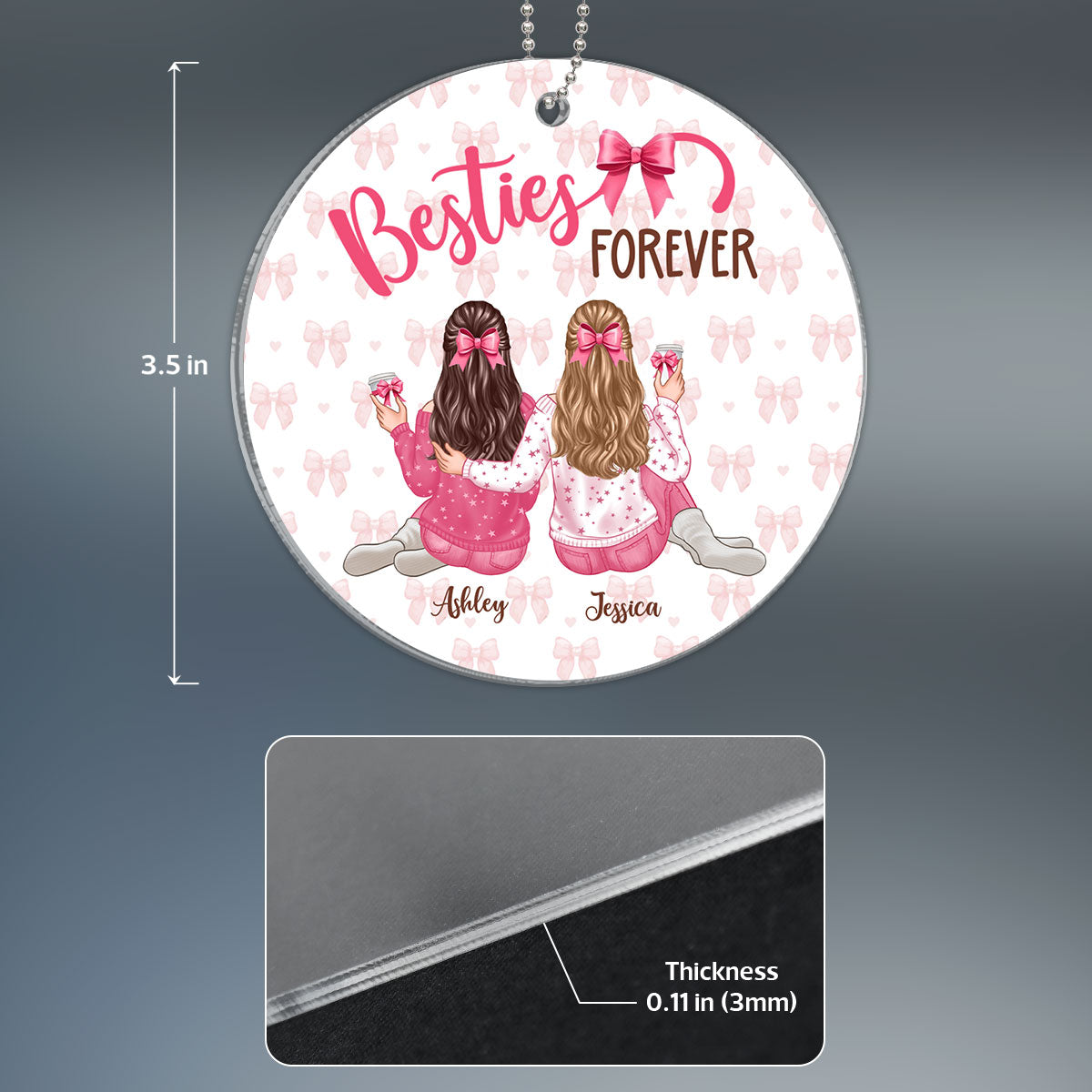 Coquette Besties Forever Back View Christmas Personalized Acrylic Ornament