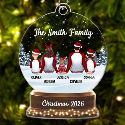 Snow Globe Pajamas Family Sitting Personalized Acrylic Ornament
