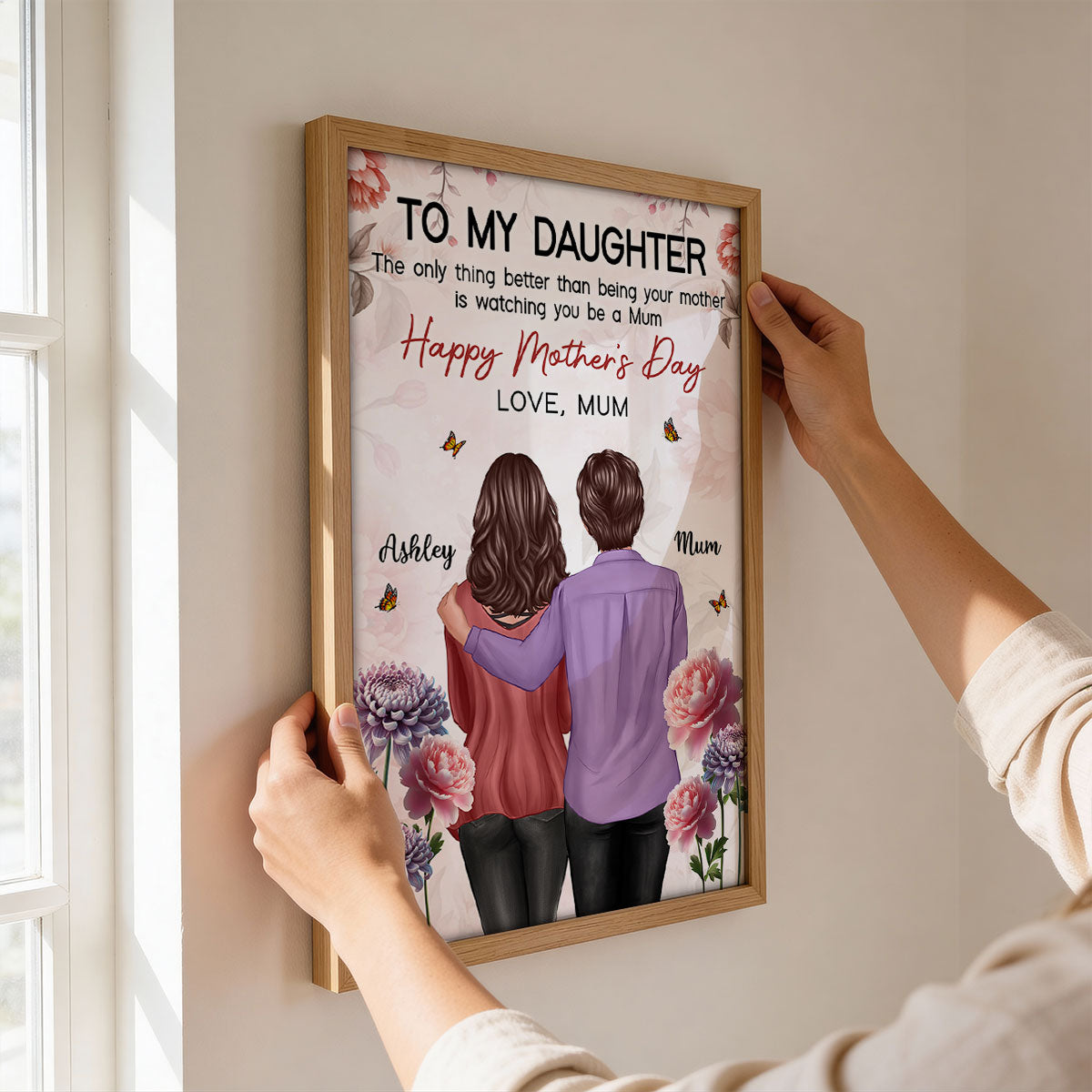 To My Daughter From Mum Birth Month Flower Happy Mother's Day Floral Pink Tone - Personalised Poster