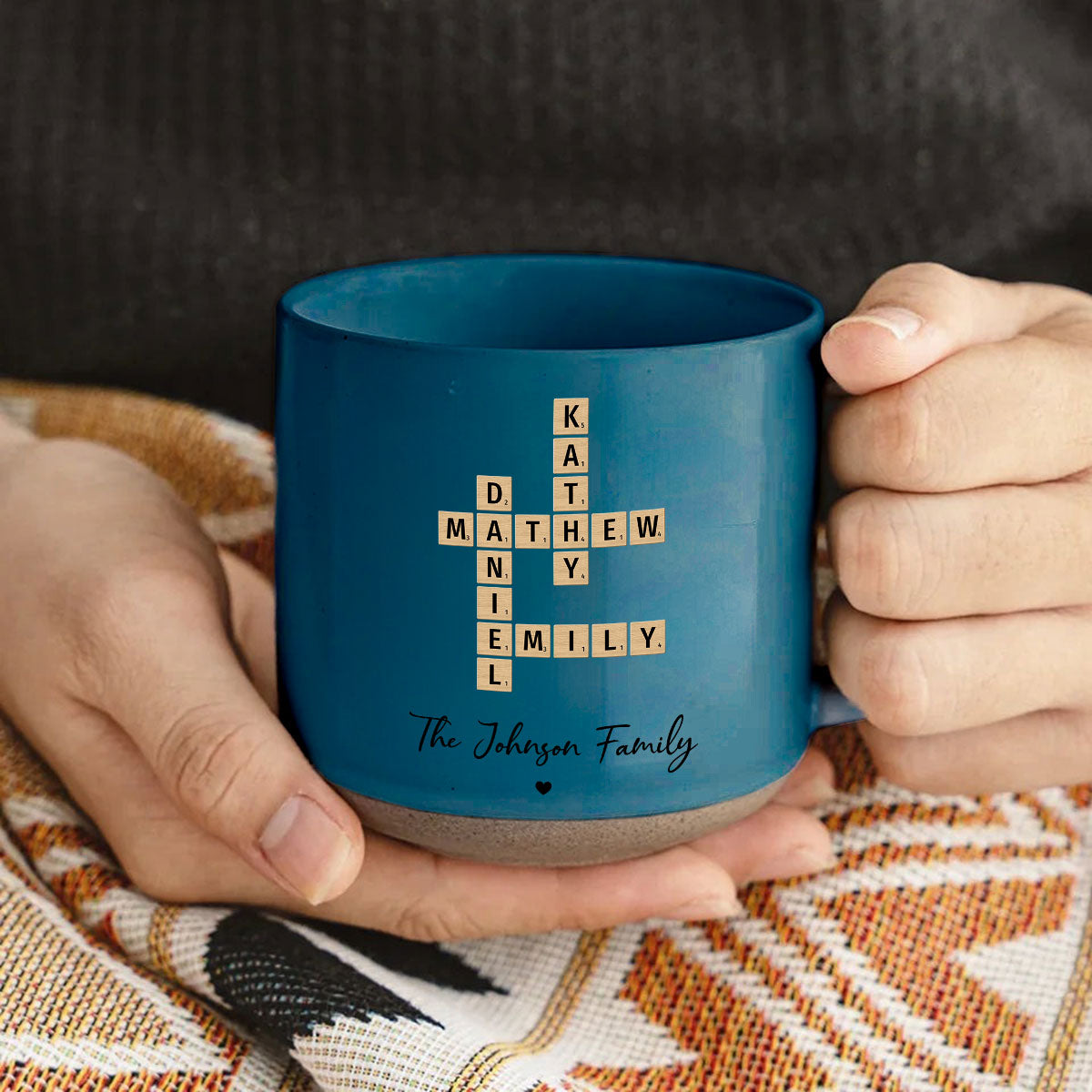 Family Crossword Art Personalized Pottery Mug, Unique Gift For Siblings, For Family