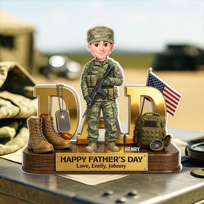 Proud American Army Military Dad - Personalized Acrylic Block Plaque - Father's Day Gift For Dad