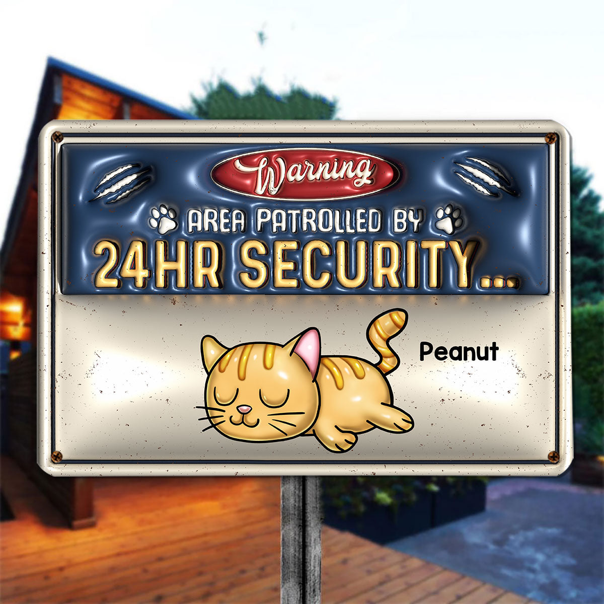 Warning Area Patrolled By Cute Sleeping Cats Personalized 3D Inflated Metal Sign, Gift for Cat Mom, Cat Dad, Cat Lovers