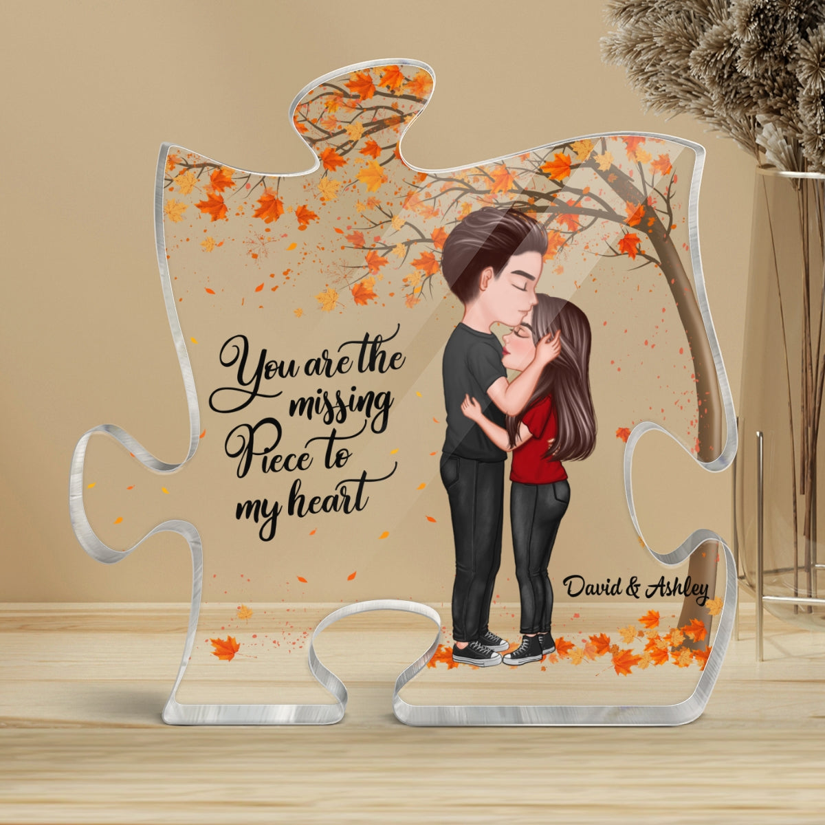Couple Missing Piece Landscape Background Personalized Acrylic Puzzle Plaque
