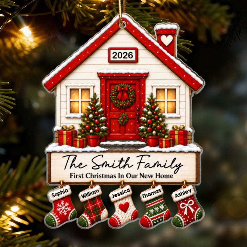 First Christmas In Our New Home Family Stockings 2D Flat - Personalized Acrylic Ornament - New Home Christmas Gift For Family, Couple
