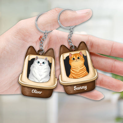 Fluffy Cat In Litter Box Gift For Cat Lover Personalized Acrylic Keychain