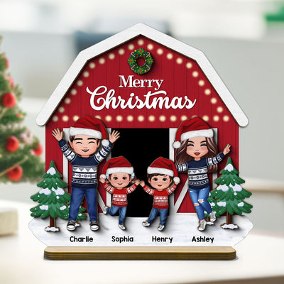 Christmas Farm House Family Tabletop Fireplace Decor Personalized 2-Layer Standing Wooden Plaque