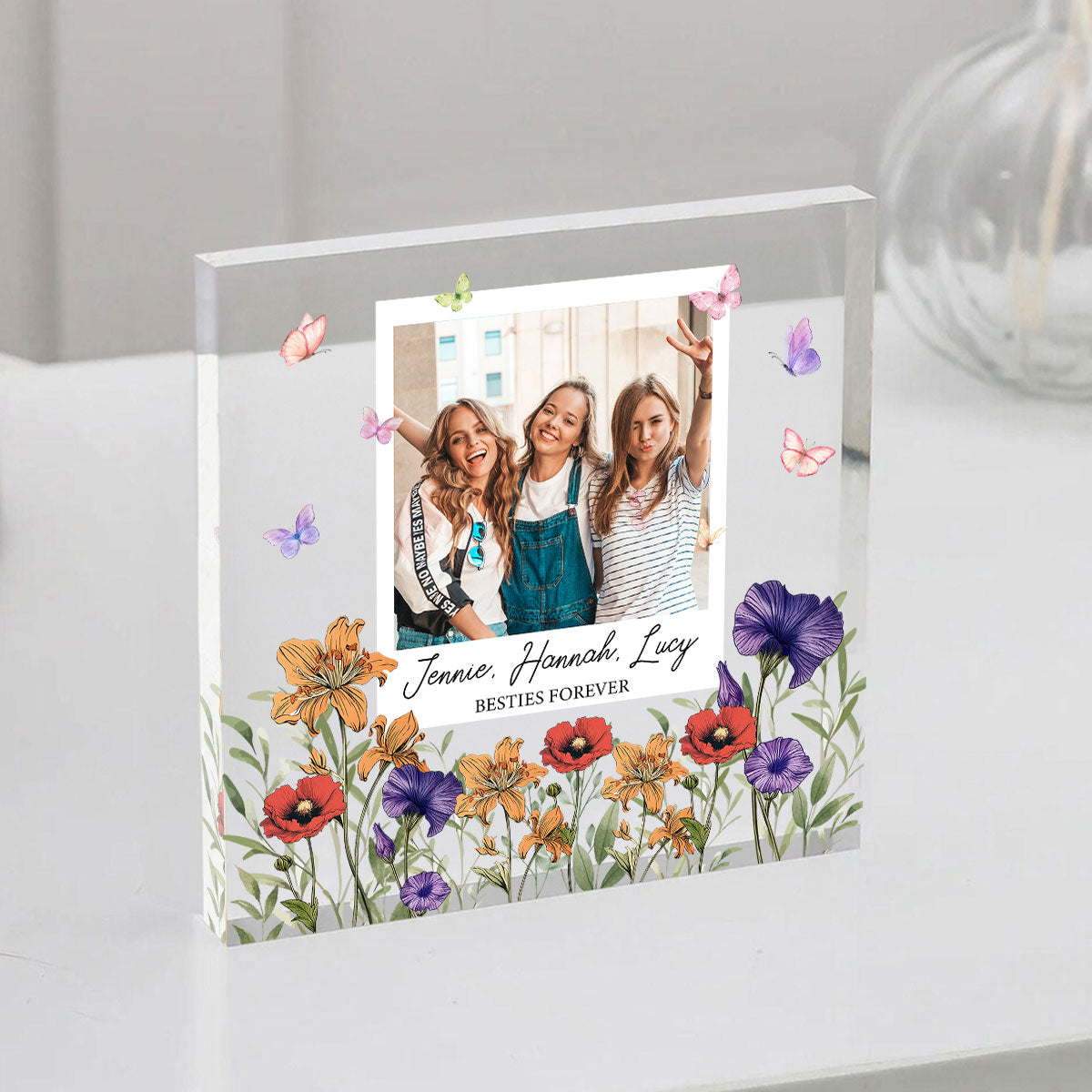 Personalized Photo Acrylic Block Plaque Birth Month Flower, Bestie Gifts, Christmas Gift for Friend, Friendship, Soul Sisters