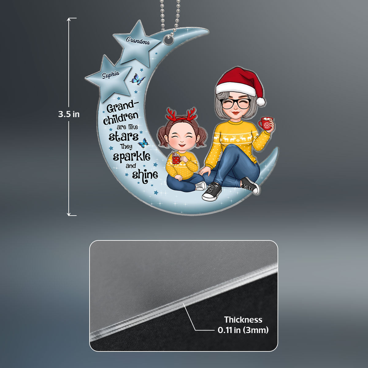 Grandchildren Are Like Stars Grandma Grandkids Sitting On Blue Moon Personalized Acrylic Ornament