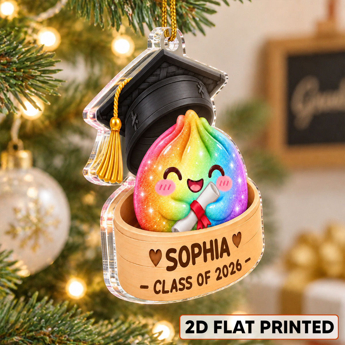 Cute Graduation Dumpling - Personalized Acrylic Ornament - Class of 2026 2027 - Christmas Gift For Boy, Girl, Grandkids