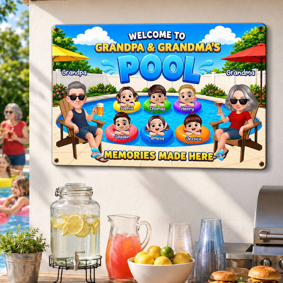 Welcome To Grandma Grandpa Pool Summer - Personalized Metal Sign - Gift For Grandparents, Summer Decoration