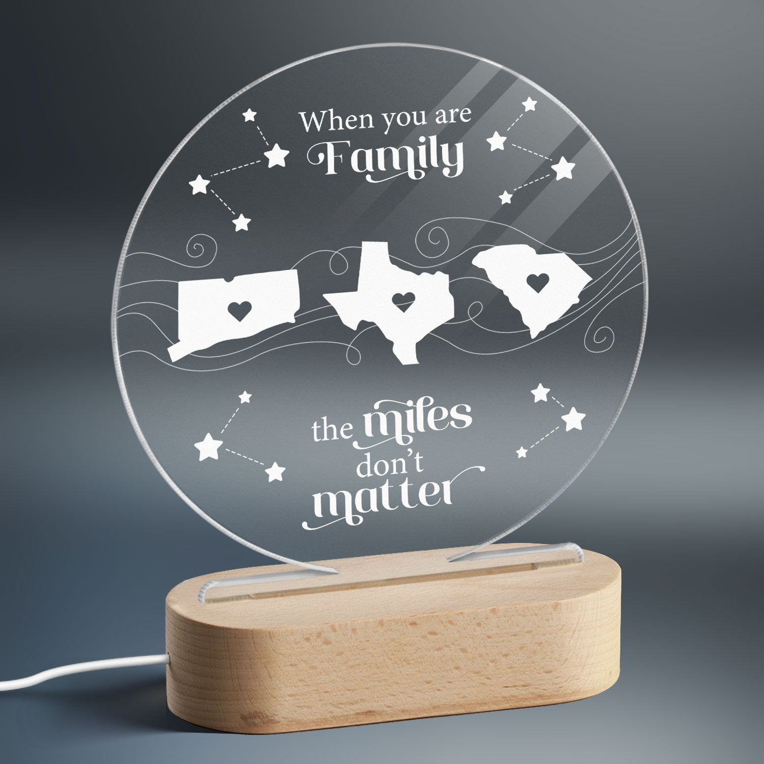 Long Distance Family Friends Siblings Sisters Besties Personalized Circle LED Night Light, Togetherness Christmas Gift