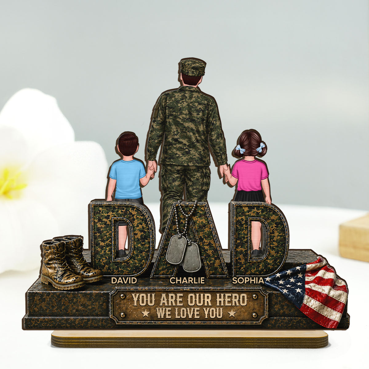Army Dad You Are Our Hero - Personalized 2-Layered Wooden Plaque - Father's Day Gift For Dad, Husband