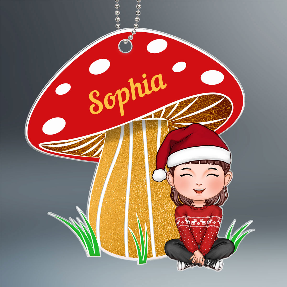 Grandson Granddaughter Grandkid Mushroom Personalized Acrylic Ornament