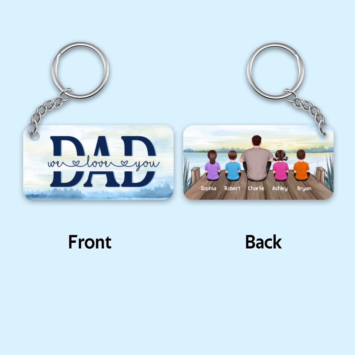 Dad And Kids Back View Lake - Personalized Acrylic Keychain