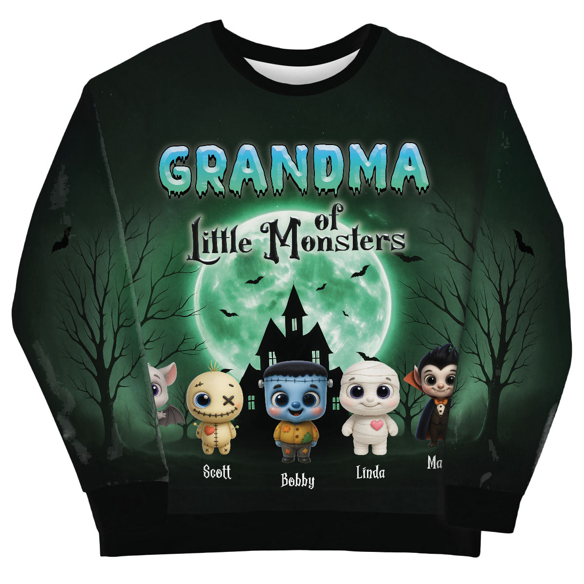 Grandma Mom Little Monsters Teal Theme Personalized 3D Sweatshirt, Halloween gift for Grandma