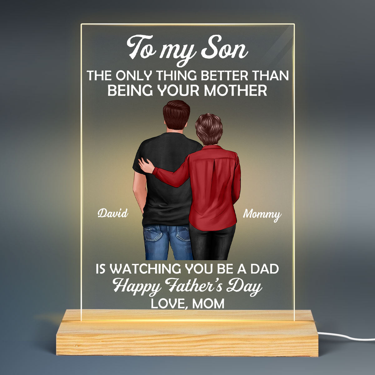 To My Son From Mom Happy Father‘s Day Personalized Rectangle Acrylic LED Night Light, Heartfelt Gift For Son