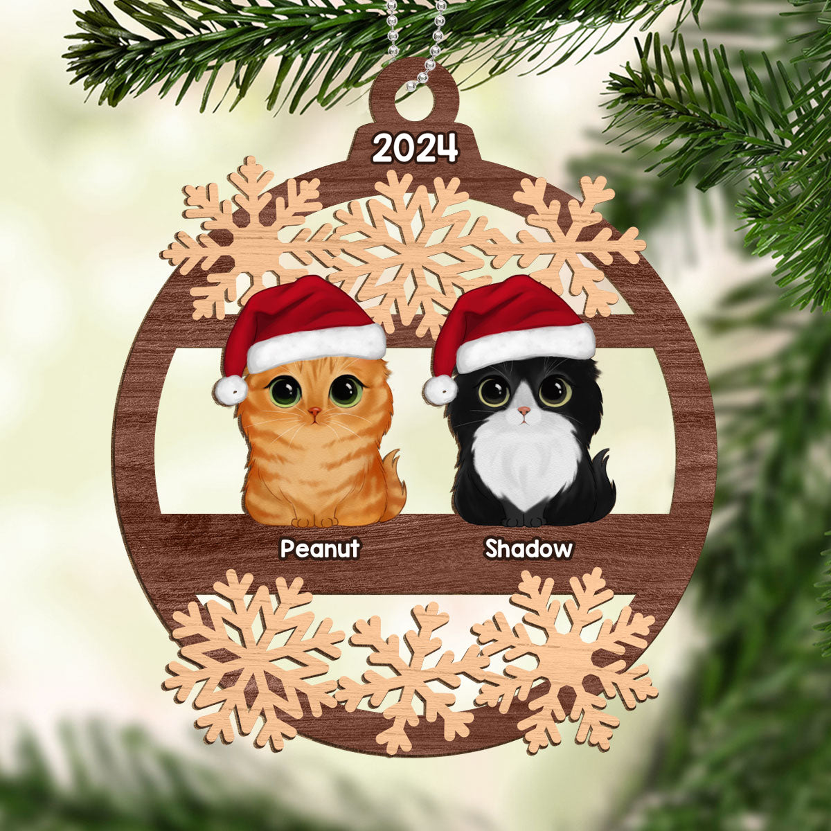 Snowflake Dogs Cats Christmas Sitting Personalized Wooden Ornament