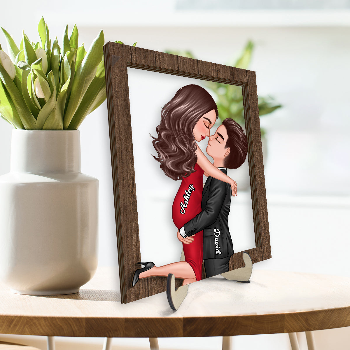 Couple Hugging Kissing Frame Personalized 2-layer Wooden Plaque, Gift For Him, For Her