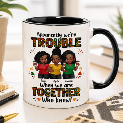 Tribal Pattern Besties Trouble Together - Personalized Mug - Birthday Gift, Gift For Best Friends