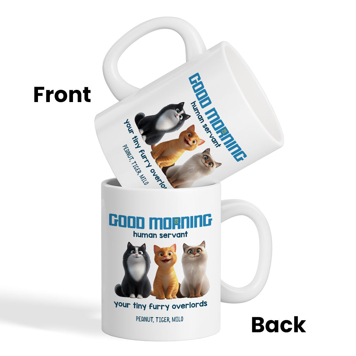 Good Morning Human Servant Personalized Mug, Unique Gift for Cat Mom Cat Dad