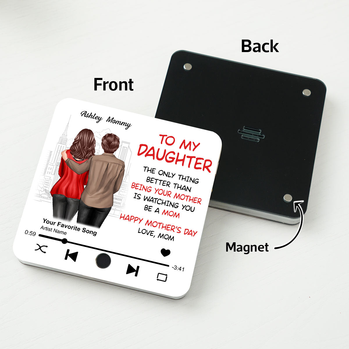 To My Daughter Standing Back View Personalized Music Fridge Magnet, Gift For Daughter From Mom