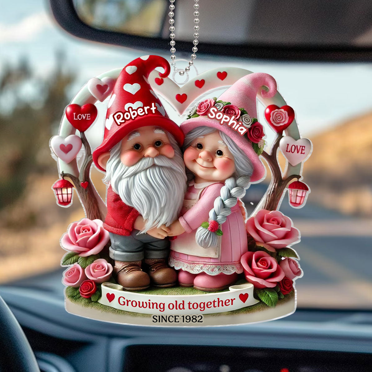 Gnome 3D Effect Old Couple  Gift for him, Gift for her, Personalized Acrylic Car Hanger