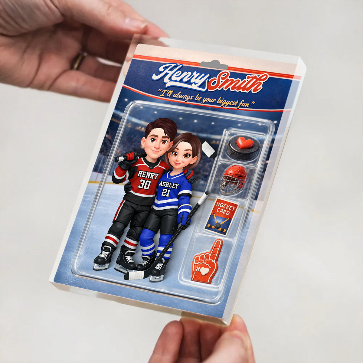Hockey Couple I'll Always Be Your Biggest Fan Custom Action Figure - Personalized Acrylic Block Plaque - Sentimental Gift for Him