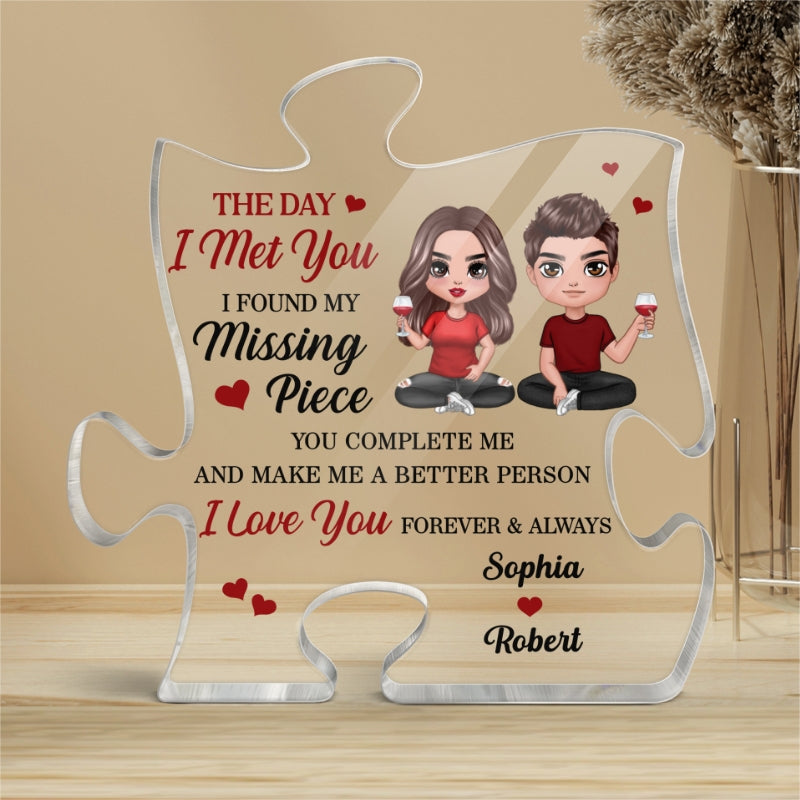 Doll Couple Sitting Found My Missing Piece Gift For Him For Her Personalized Puzzle Acrylic Plaque