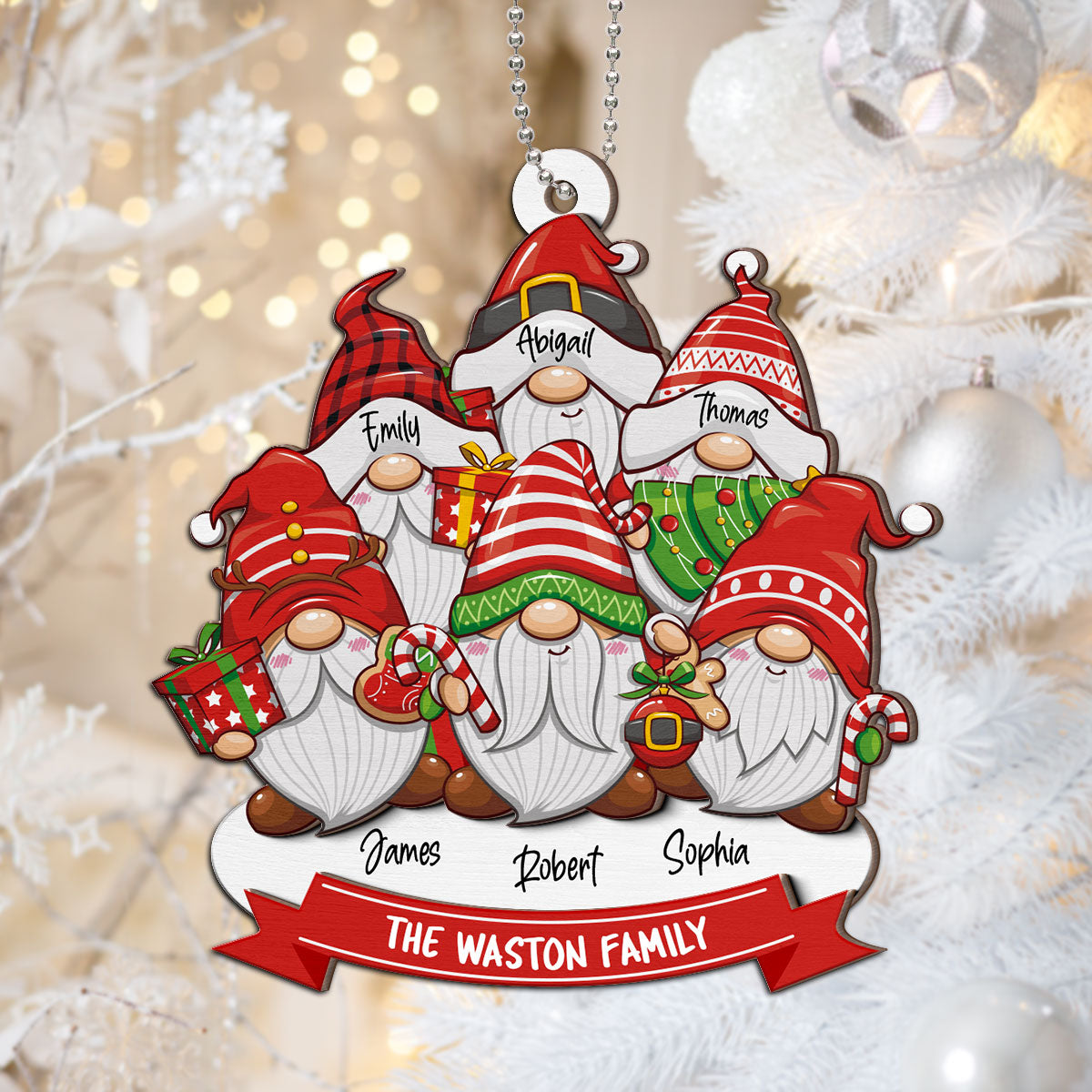 Christmas Gnome Family Personalized 2-Layer Wooden Ornament