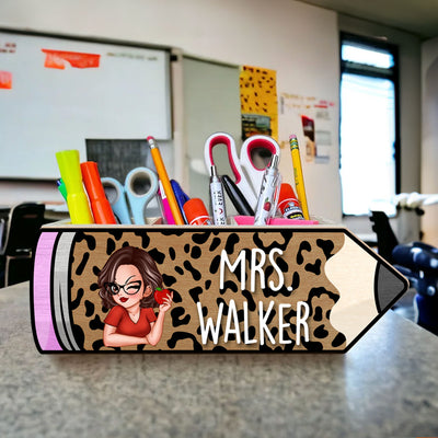 Doll Teacher Leopard Pencil Personalized Pen Pencil Holder
