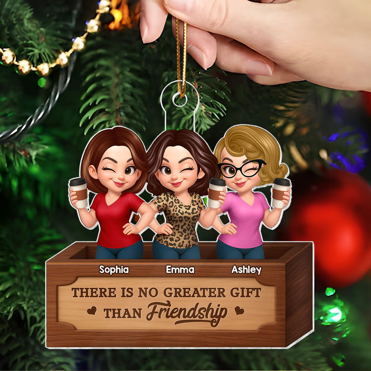 Pretty Besties Sisters Inside Christmas Wooden Crate 3D Effect Personalized Acrylic Ornament