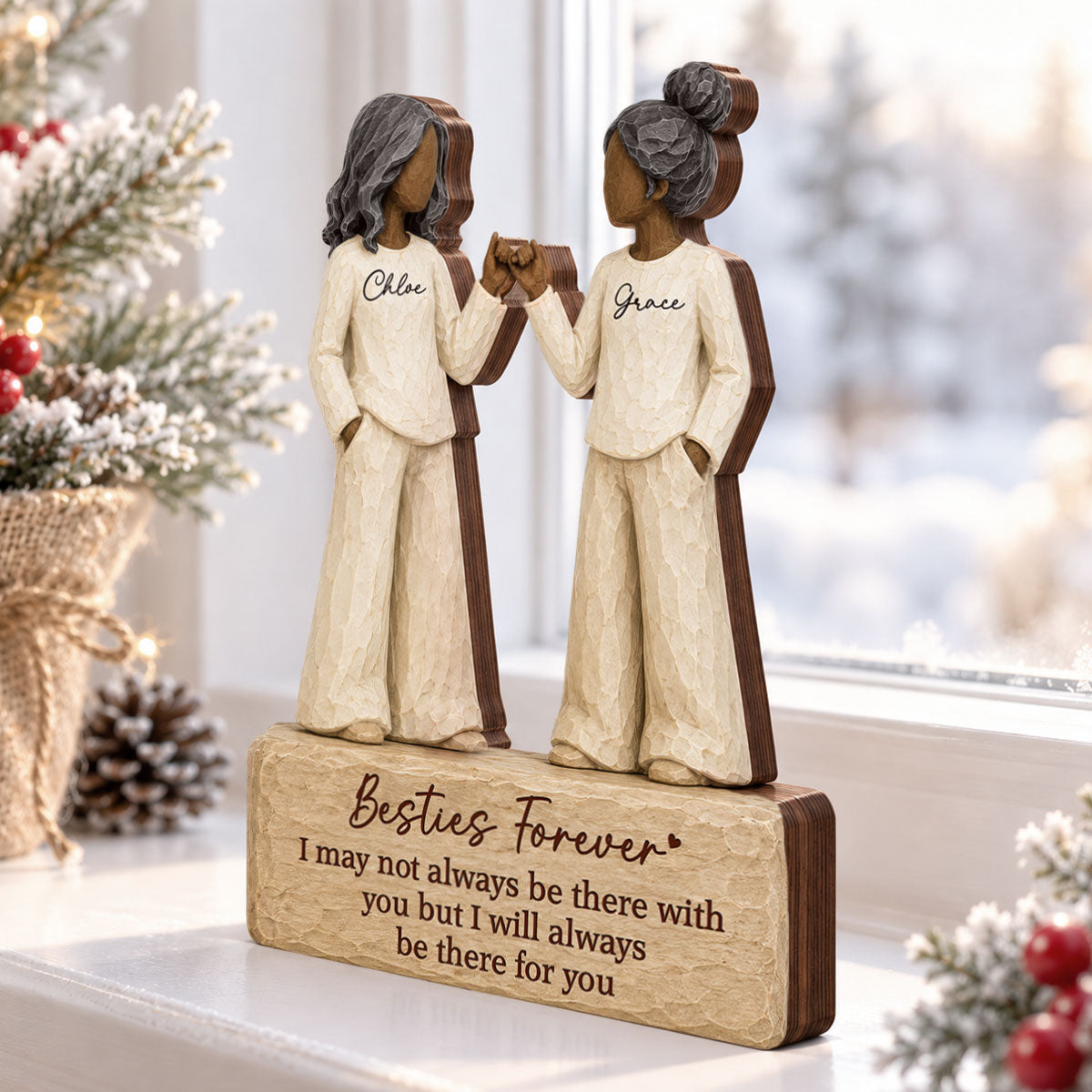 Besties Pinky Promise - Personalized Wooden Block Plaque - Christmas Gift For Best Friends