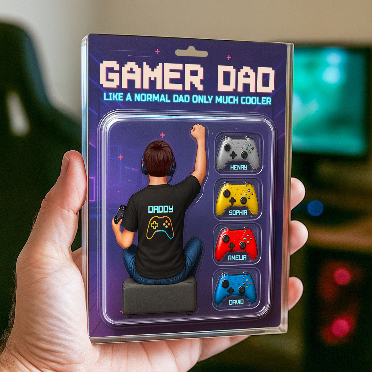 Gamer Dad Back View Toy Box Figures Style, Personalized Acrylic Block Plaque, Father's Day Gift for Dad, Gift for Husband