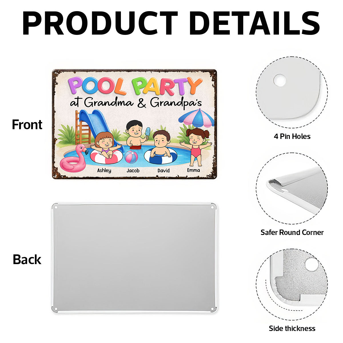 Funny Cartoon Kids Pool Party At Grandma Grandpa Personalized Metal Sign