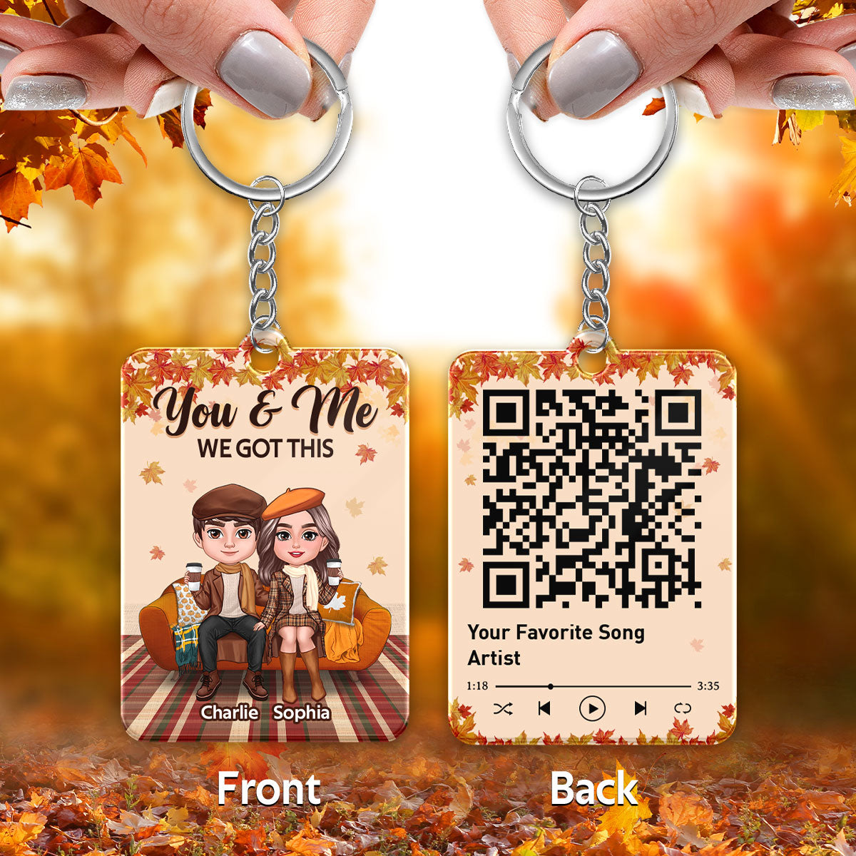 Fall Season Couple In House Favorite Song QR Code Personalized Acrylic Keychain