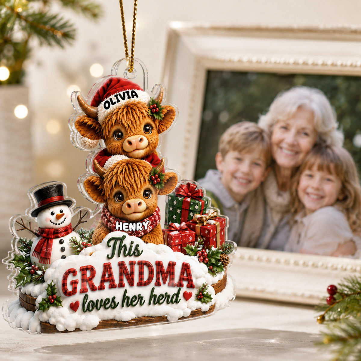 This Grandma Loves Her Herd - Personalized Acrylic Ornament - Christmas Gift for Grandma