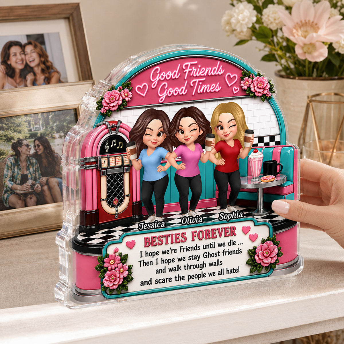 Besties Coffee Date Good Times Good Friends Best Memories Together - Personalized 2-Layered Wooden Plaque - Birthday Gift, Gift For Best Friends