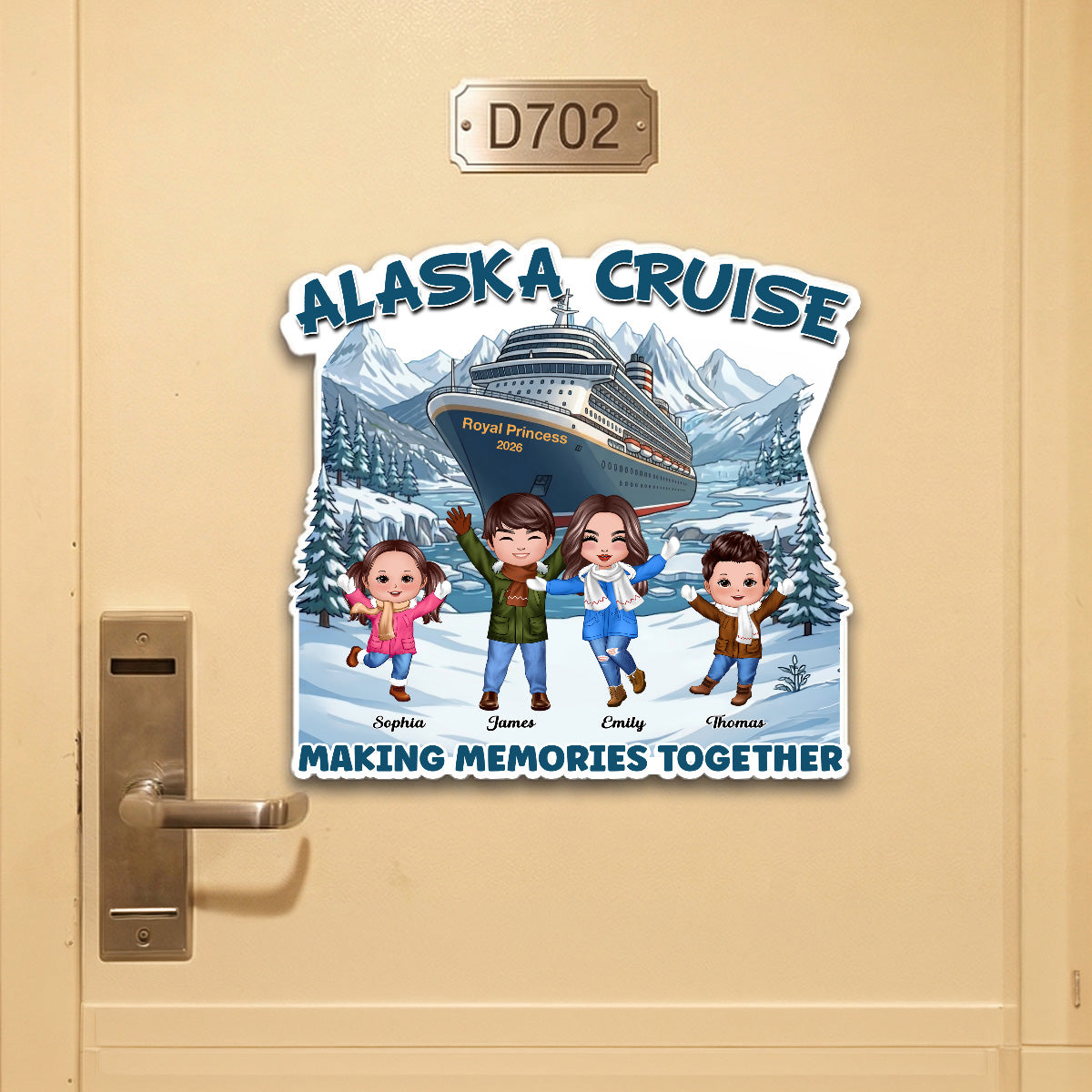 Alaska Cruise Happy Family - Personalized Cruise Cabin Door Magnet - Family Cruise Trip Keepsake